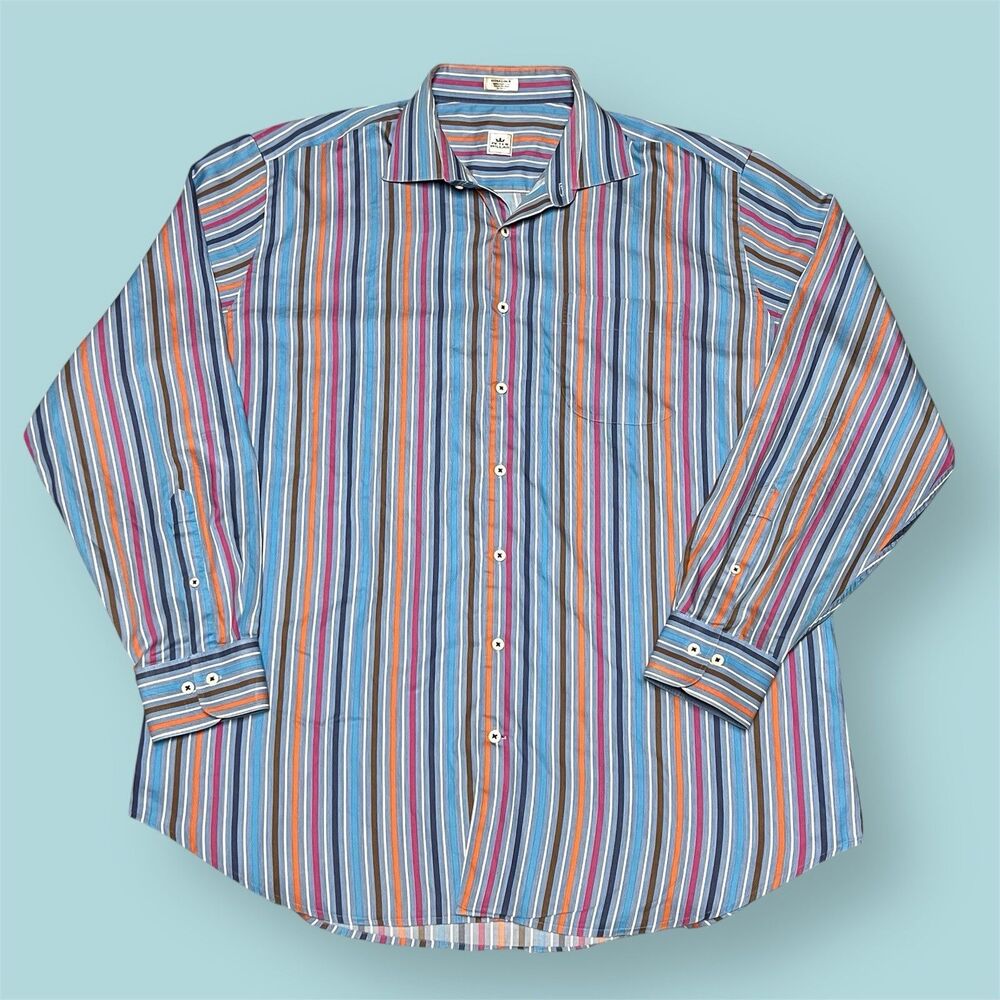Peter Millar Button Up Shirt Mens XL Vertical Striped Long Sleeve Cotton Blue